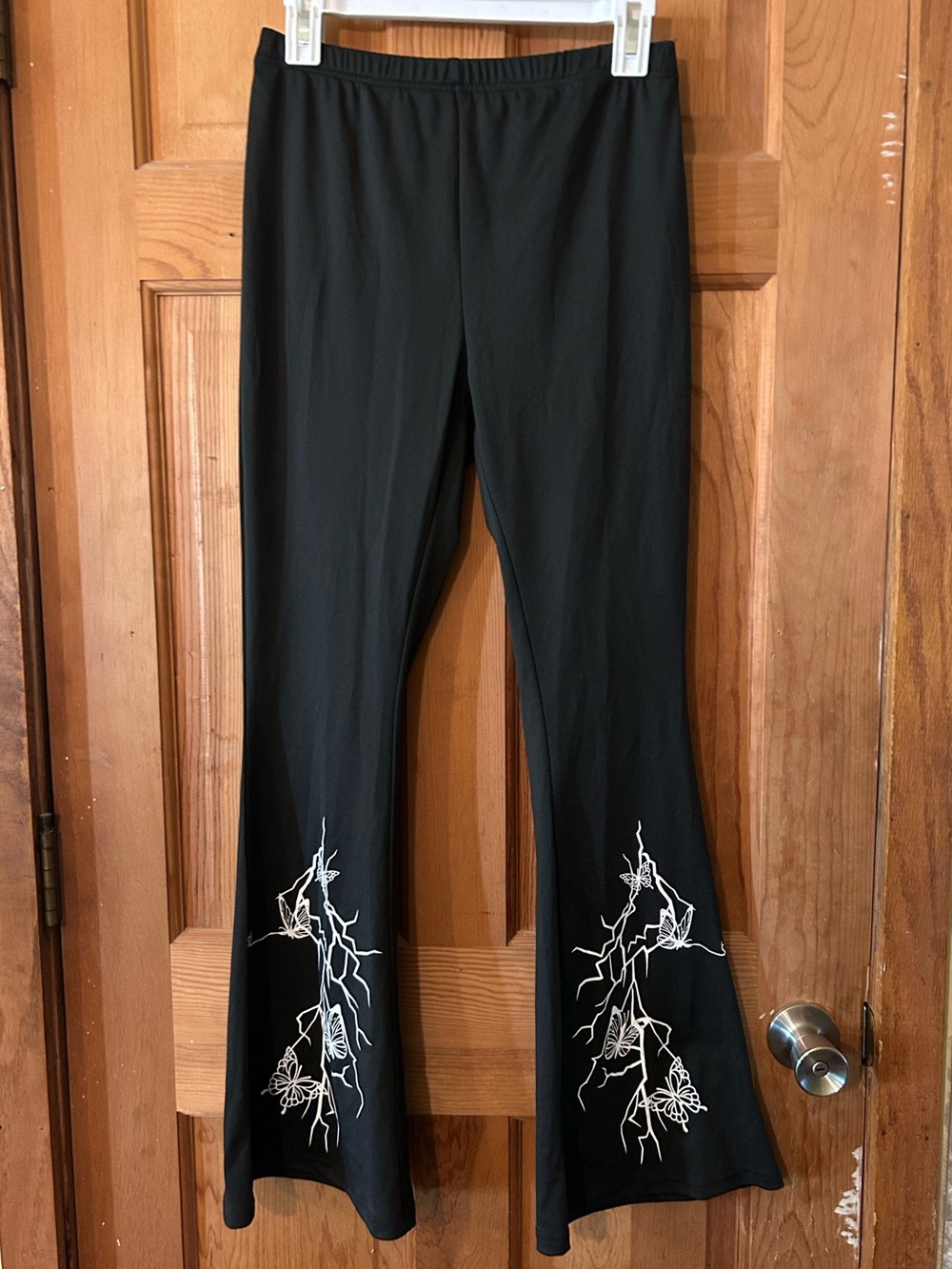 Black Butterfly and Lightning Design Flared Pants